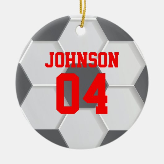 Rood Voetbal Kerst Keramisch Ornament (Voorkant)