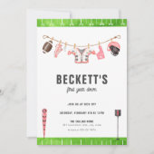 Rood Voetbal Verjaardag Eerste Jaar Down 1e Uitnod Kaart (Voorkant)