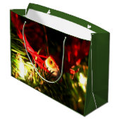 Rood vogel Ornament met kerstboomcadeau Groot Cadeauzakje (Achterkant Gekanteld)
