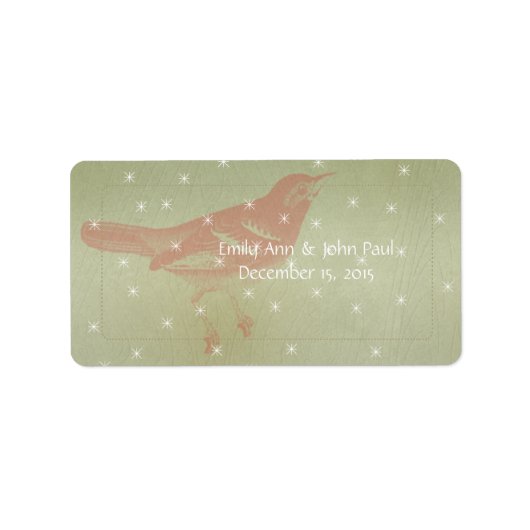 Rood vogelgroen hout met sterren Sla de datum op Etiket (Voorkant)