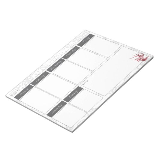 Rood vogelpatroon en Floral Pattern Weekselly Cale Notitieblok (Schuin)