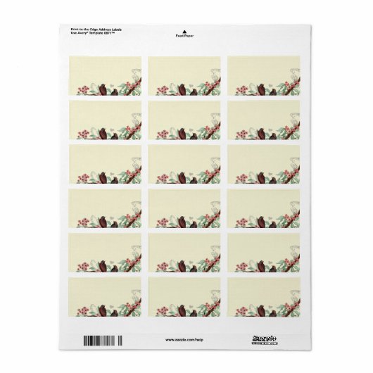  rood vogelpit roze bloeiende vertakking Adres Etiket (Full Sheet)