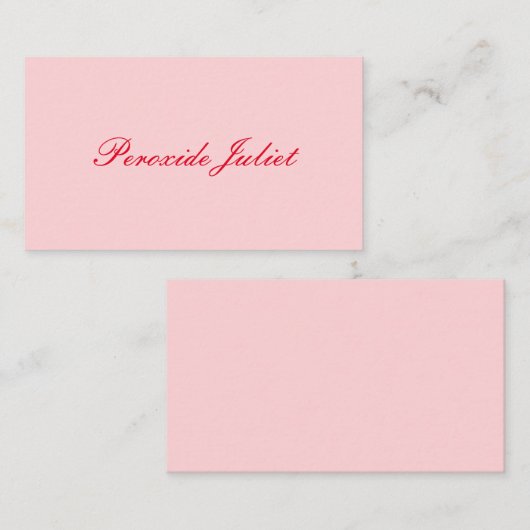 Rood Volledige Naam Script Blush Pink Visitekaartje (Voorkant / Achterkant)