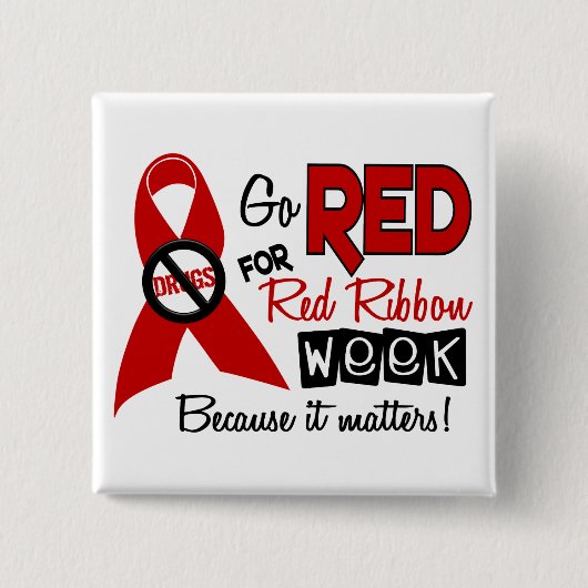 Rood voor rode lintweek vierkante button 5,1 cm (Voorkant)