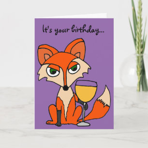 Rood vos met witte wijnglas kaart