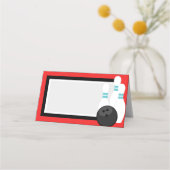 Rood vouwend bowlingetiket of plaatskaarten plaatskaartje (Achterkant)