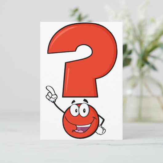 Rood vraagteken uitnodigingen (Staand voorkant)