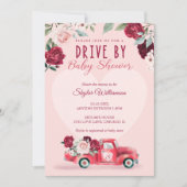 Rood  vrachtwagen en bloemen per Baby shower Kaart (Voorkant)