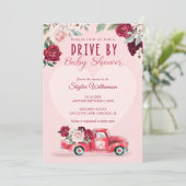 Rood  vrachtwagen en bloemen per Baby shower Kaart (Staand voorkant)