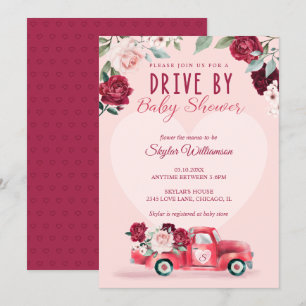 Rood  vrachtwagen en bloemen per Baby shower Kaart