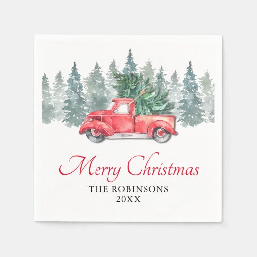  rood vrachtwagen kerstvakantie diner servet (Voorkant)