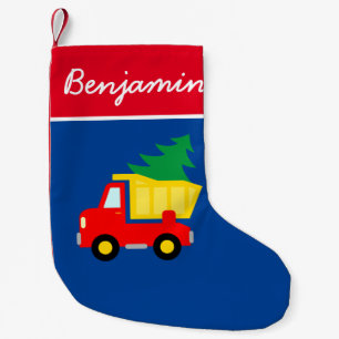 Rood vrachtwagen met kerstboomkous kind kleine kerstsok