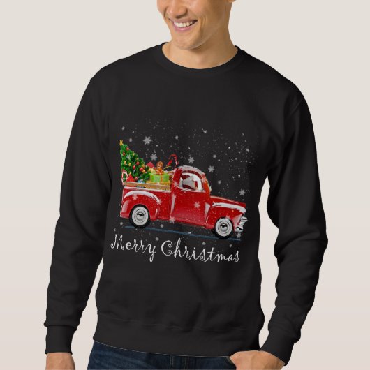 rood vrachtwagen met prettige kerstboom trui (Voorkant)