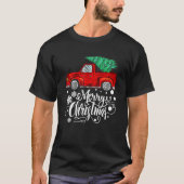  rood vrachtwagen met prettige kerstboomfamilie t-shirt (Voorkant)