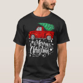  rood vrachtwagen met prettige kerstboomfamilie t-shirt (Voorkant)
