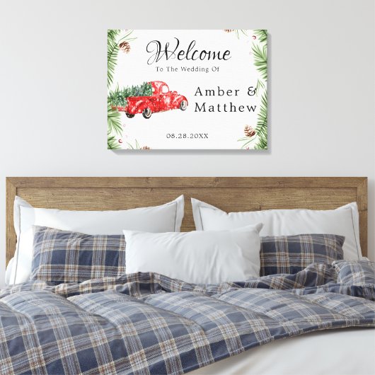  Rood Vrachtwagen Sneeuwkerstbruiloft Canvas Pr (Insitu (Slaapkamer))