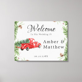  Rood Vrachtwagen Sneeuwkerstbruiloft Canvas Pr Afdruk