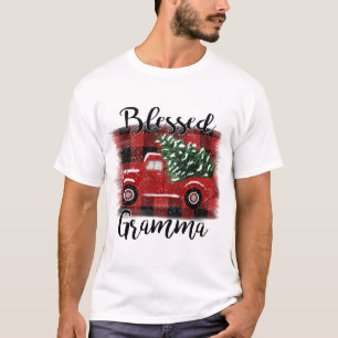 Rood vrachtwagenavintage kerstboom zonder zegen t-shirt