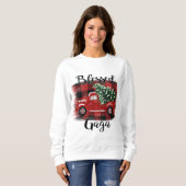 Rood vrachtwagenavintage kerstboom zonder zegen trui (Voorkant volledig)