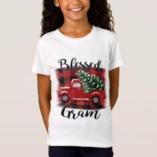 Rood vrachtwagenpark met zegen kerstboom t-shirt