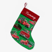  rood vrachtwagenpatroon op groen Voeg naam toe Kleine Kerstsok (Voorkant (Hangend))