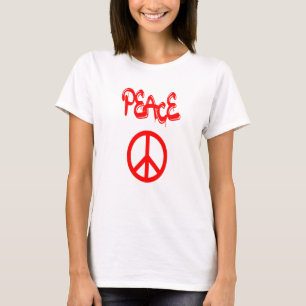 Rood vredesteken met vrede uitgedeeld in graffiti t-shirt
