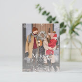 Rood Vrolijk en Helder Sneeuwvlokken Kerstmis Foto Feestdagenkaart (Staand voorkant)