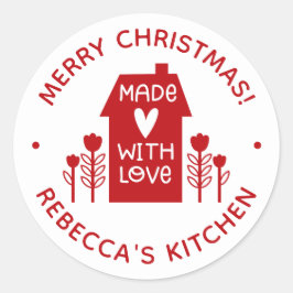 Rood Vrolijk Kerstfeest Gemaakt Met Liefde Bakken  Ronde Sticker