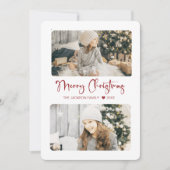 Rood Vrolijk Kerstmis Modern 2 Foto Feestdagenkaart (Voorkant)