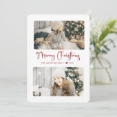 Rood Vrolijk Kerstmis Modern 2 Foto Feestdagenkaart (Staand voorkant)