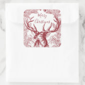 Rood Vrolijk Kerstmis Rendier met Boughs Vierkante Sticker (Tas)