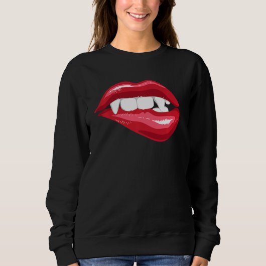 Rood Vrouw Vampier Biting Lips Vampire Lover Hallo Trui (Voorkant)