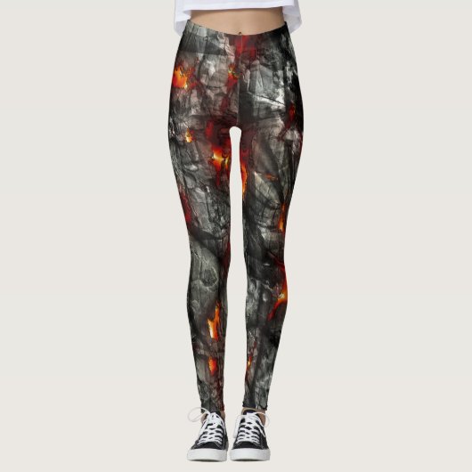 Rood vuur, zwarte steen, fantastische abstracte te leggings (Voorkant)