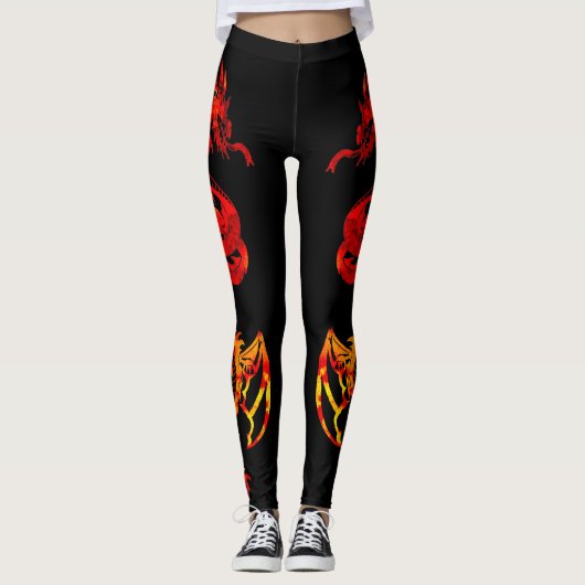 Rood vuurdraak Tattoo Leggings (Voorkant)
