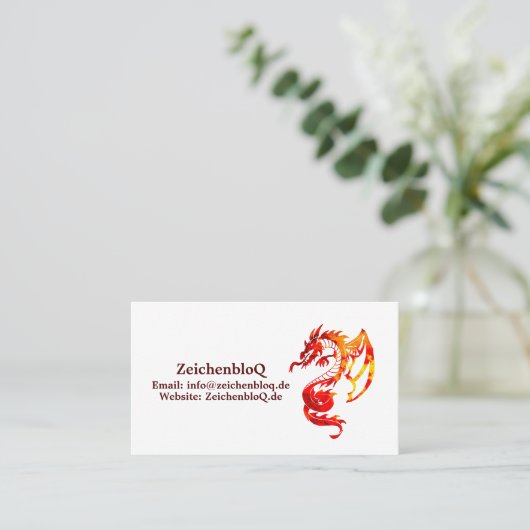 Rood vuurdraak Tattoo Visitekaartje (Staand voorkant)