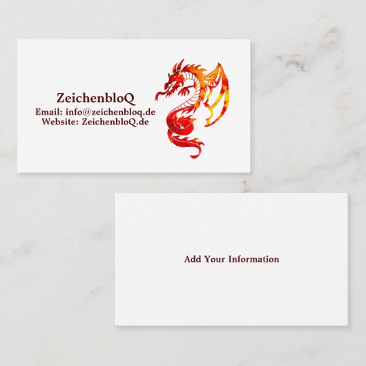 Rood vuurdraak Tattoo Visitekaartje (Voorkant / Achterkant)