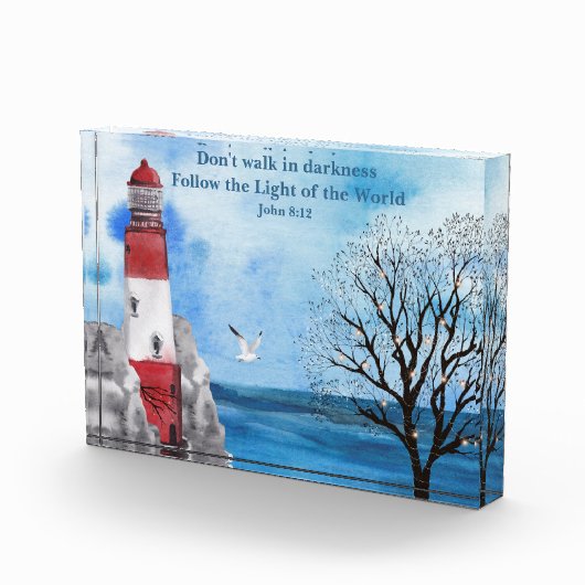 Rood vuurtoren Waterverf Scene Poster Fotoblokken (Rechts)