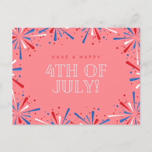 Rood vuurwerk 4 juli briefkaart (Voorkant)