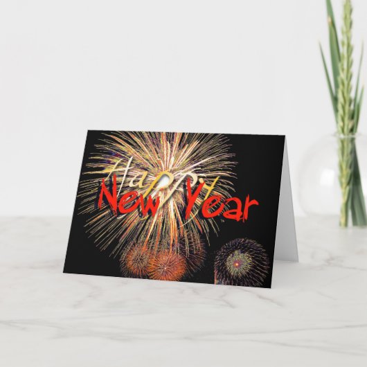Rood Vuurwerk Gelukkig Nieuwjaar 2022 Groet Feestdagen Kaart (Voorkant)