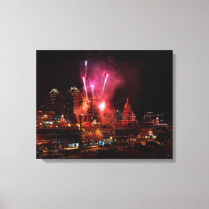 Rood vuurwerk over de Kansas City Plaza lights Canvas Afdruk