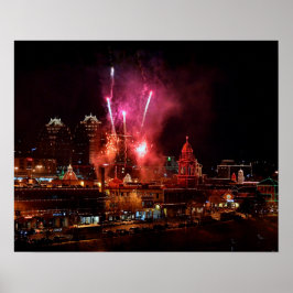 Rood vuurwerk over de Kansas City Plaza lights Poster