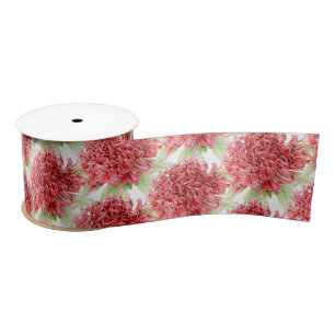 Rood waratah groen wit floral art lint