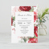 Rood water gekleurd roos Spaans bruiloft uitnodigi Kaart (Staand voorkant)