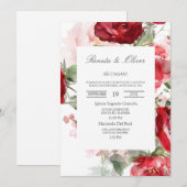 Rood water gekleurd roos Spaans bruiloft uitnodigi Kaart (Voorkant / Achterkant)