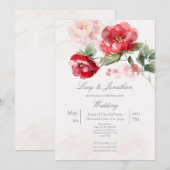 Rood water gekleurde bloem Wedding Kaart (Voorkant / Achterkant)
