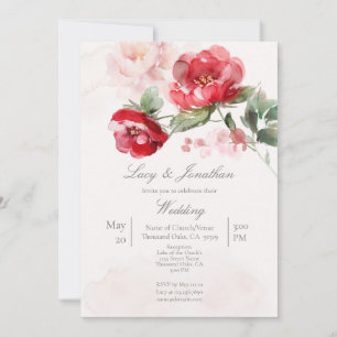Rood water gekleurde bloem Wedding Kaart