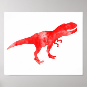 Rood Waterverf Dino T-Rex Baby Boy Neursery Print