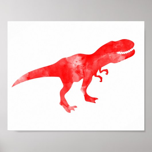 Rood Waterverf Dino T-Rex Baby Boy Neursery Print (Voorkant)