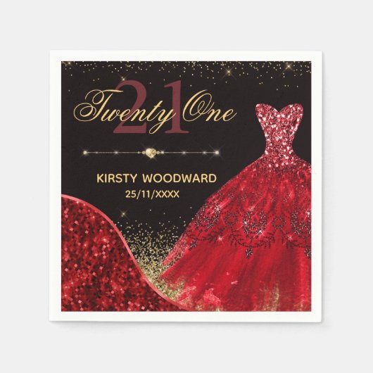 Rood Waterverf Dress & Red wave Edge 21st Birthday Servet (Voorkant)