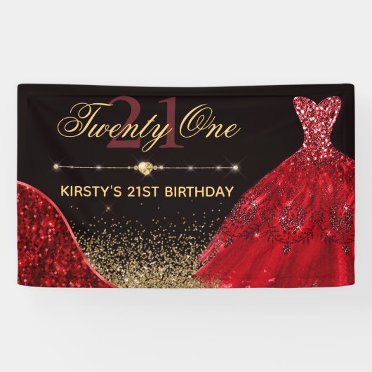 Rood Waterverf Dress & Red wave Edge 21st Birthday Spandoek (Horizontaal)